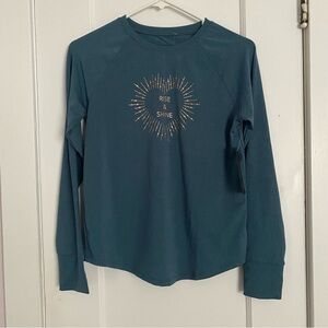Kids Long Sleeve Tee - Teal 'Rise & Shine' size L 12-14